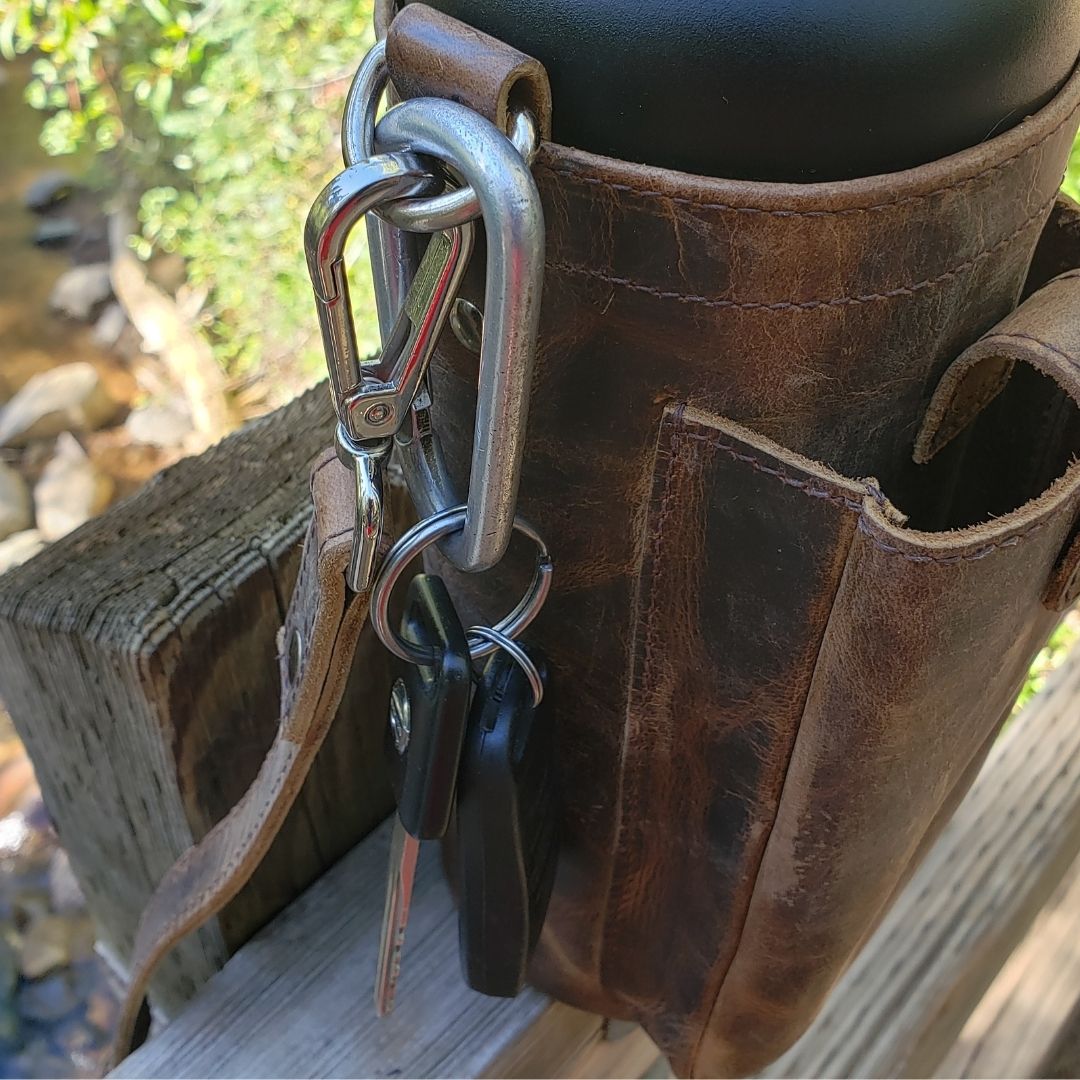 HikerPouch - Leather Water Bottle Carrying Pouch for Hydro Flasks,  Nalgenes, and Other Large Bottles